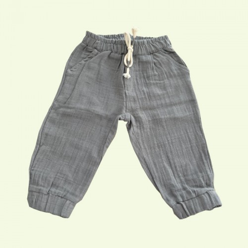 Βαμβακερή, Λινή, Παντελόνα, με κορδόνι, Grey summer trousers 773324